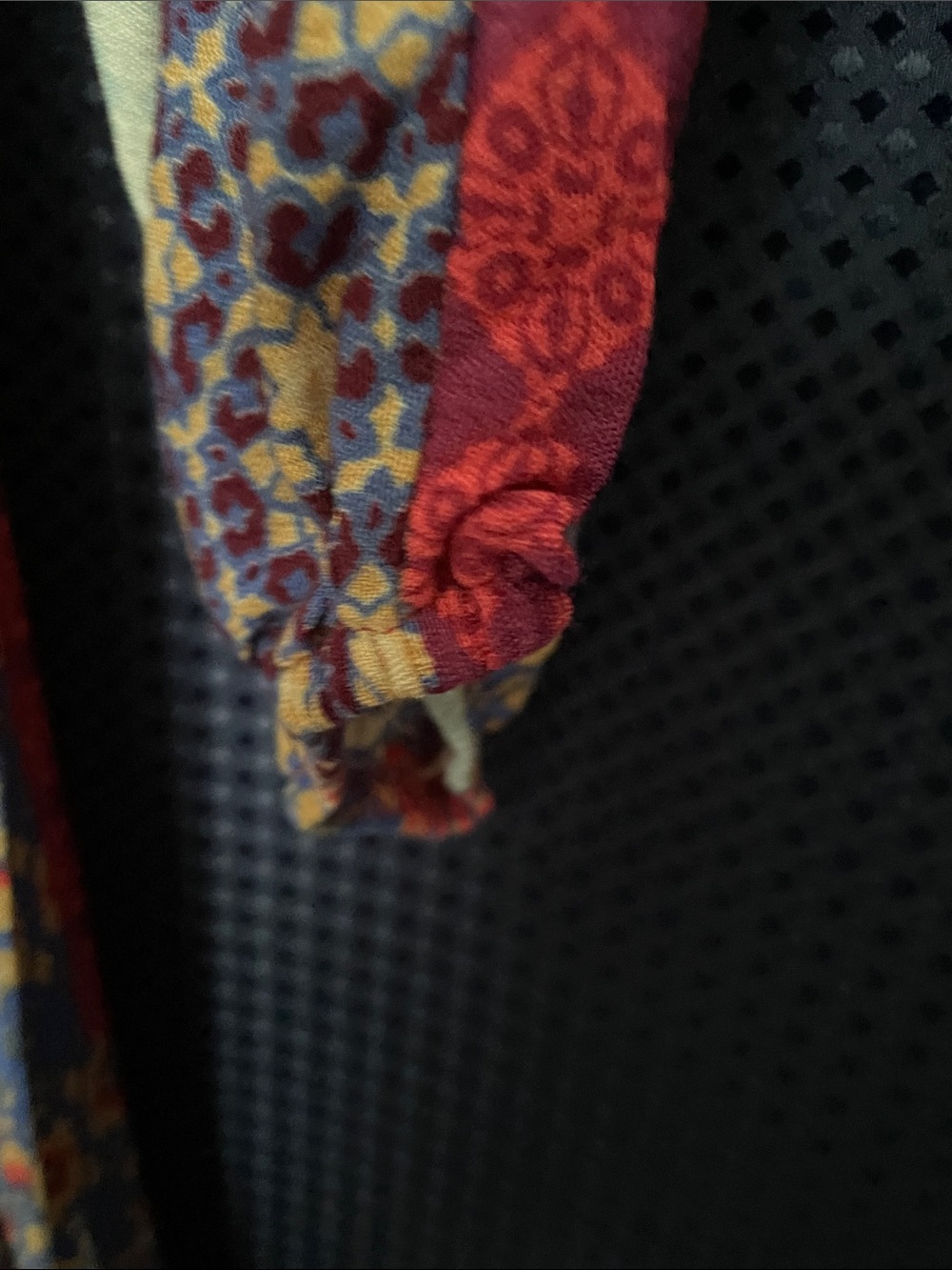 Patchwork Print Long-Sleeve V-Neck Dress in Red & Blue - Picture 8 of 15